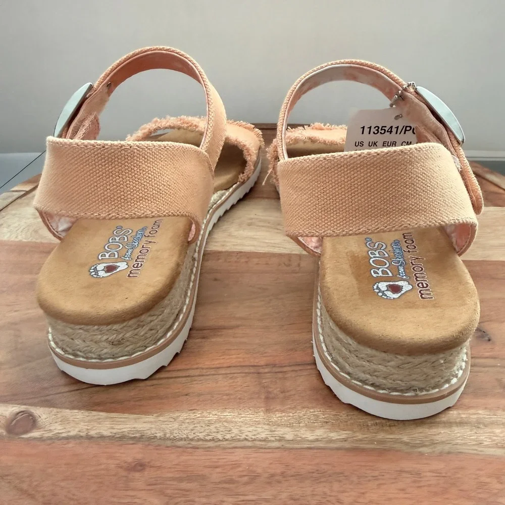 BOBS from Skechers Womens 10 Desert‎ Kiss Peach Canvas Espadrille Sandals